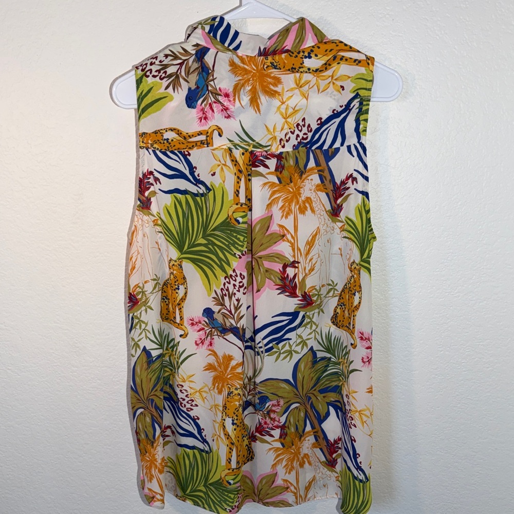 Rose + Olive Tropical Print Sleeveless Top/blouse  Size L - Picture 4 of 8